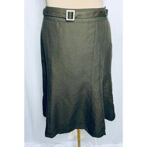 Joneswear Womens A-Line Olive Green Skirt With Belt Linen Blend Midi size 14